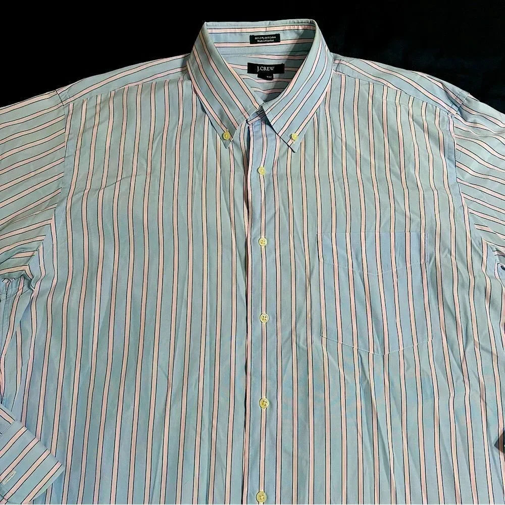 J. Crew Blue and White Striped 100s 2 Ply Cotton Button Down Shirt Size Large